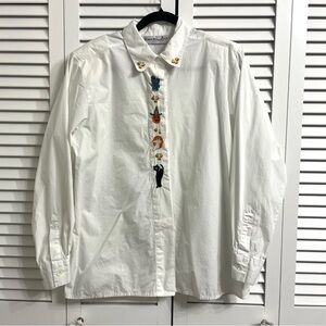 Vtg Peter Martin Halloween Embroidered Button Down Shirt Cottagecore Womens 10